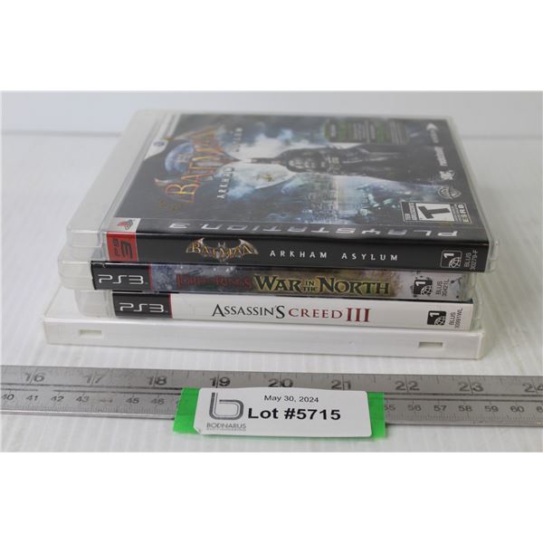 (3) PS3 Games - Batman - Assassins Creed - Lord of The Rings - (1) PS2 Game - Backyard Wrestling