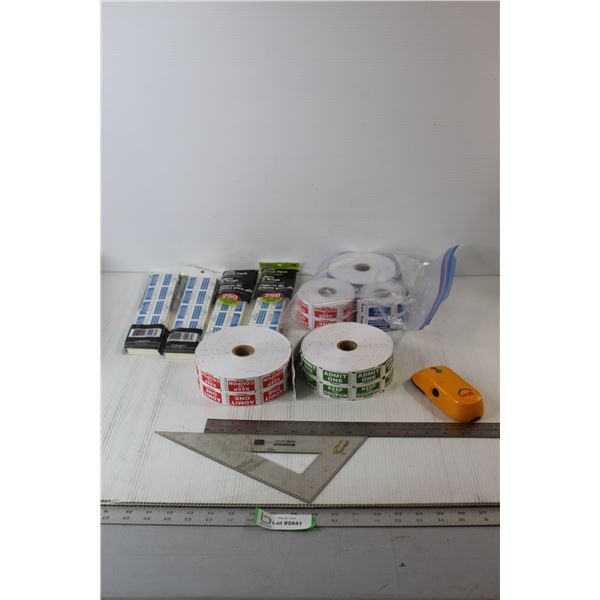 (4) Packs Raffle Tickets, (5) Rolls Of Raffle Tickets, Rulers, Misc.