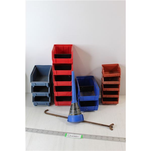 Assorted Tool Containers, Multi-Use Funnel, Misc.