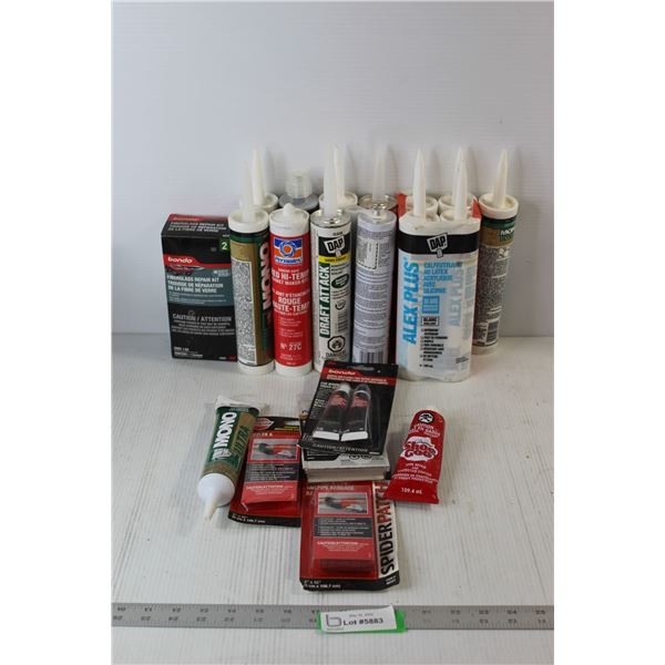 Assorted Caulking Tubes, Tail Pipe Bandages, Misc.