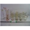 Image 1 : (8) Vintage Libby Monogrammed "S" Juice Glasses and (3) Small Vases