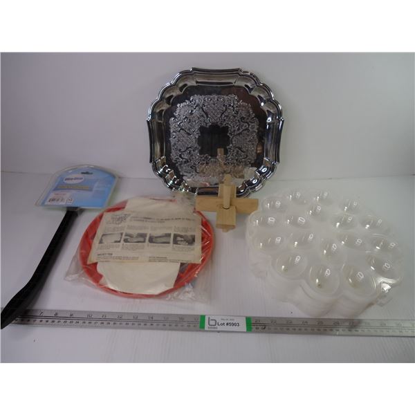 (3) Fridge Egg Holder Carrier Trays, Perogiemaker, Windshield Wiper, Platter and Wooden Brain Teaser