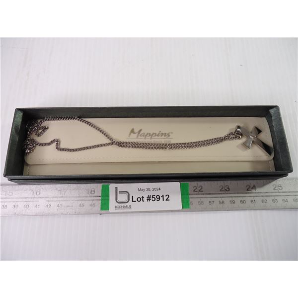 Stainless Steel Cross Pendant w/Cubic Zirconia(engraved) with Chain-24"