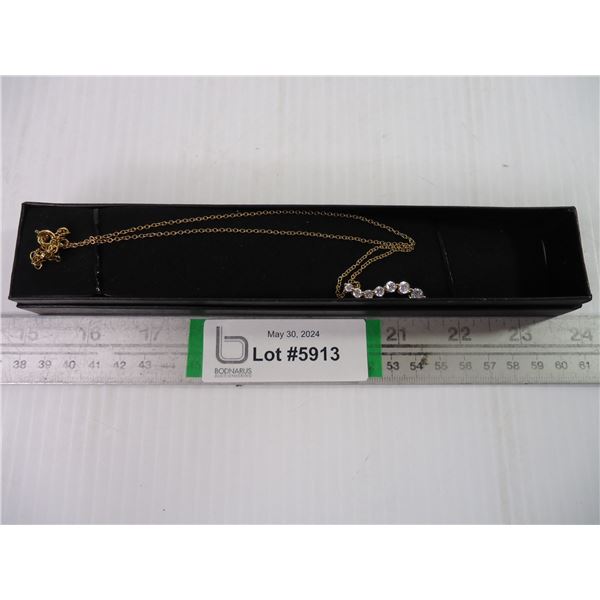 Gold Tone Necklace with Cubic Zirconia Pendant-20"