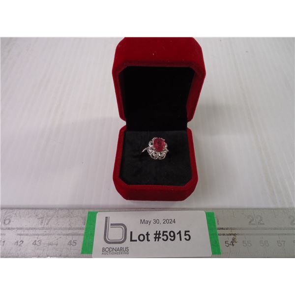Sterling Silver Royal Ruby and Cubic Zirconia Ring-Size 7