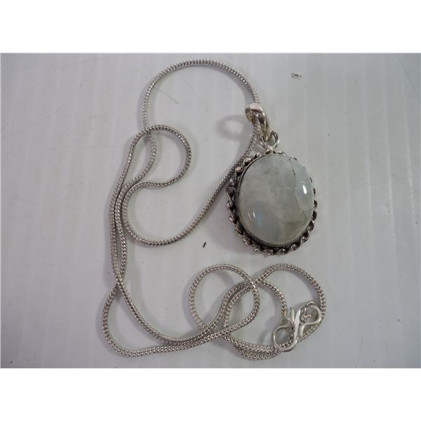 Sterling Silver Oval Moonstone Pendant with Chain-20"