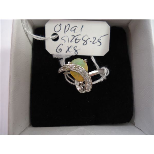 Sterling Silver Opal and Cubic Zirconia Ring-Size 8