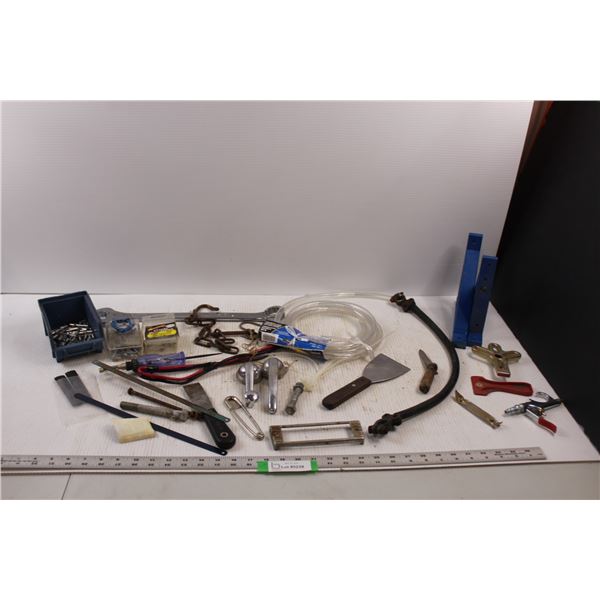 Various Shop/Vehicle Items - Car/Truck Interior Door Handle & Window Crank, Pop Rivets, Hacksaw Blad