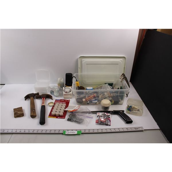 Various Household Tools & Hardware - Flash Light, Hammers, Felt Pads, Screws, Timer, C-Clamps, Saw, 