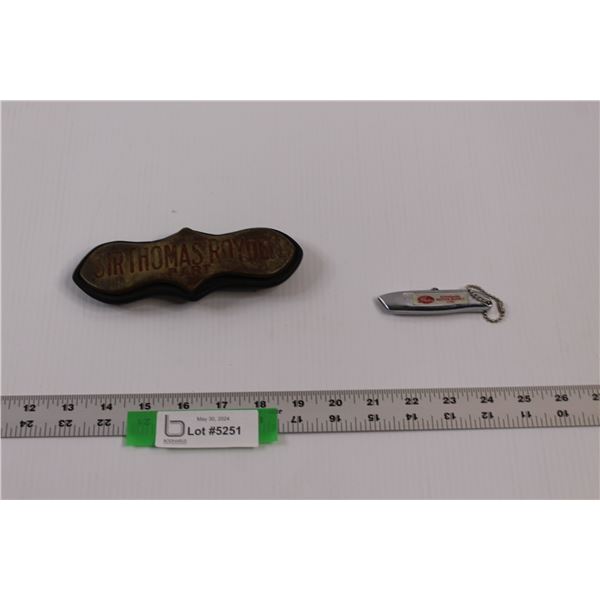 Vintage "Sir Thomas Royden Bart." Brass Badge/Name Plate w/Leather Backing & "Gates Standard Motor S