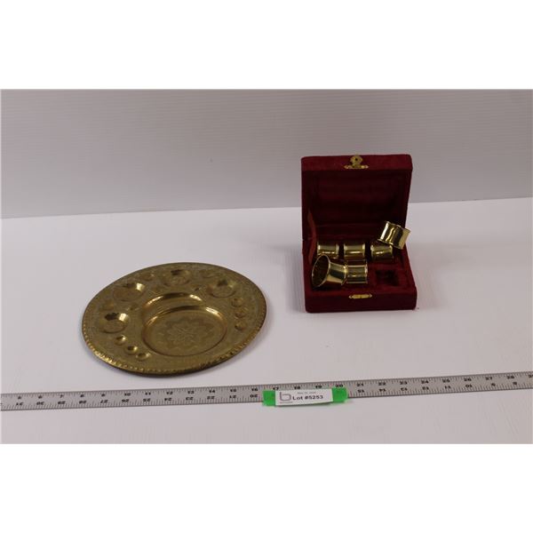 (2 pcs) Brass Home Decor. - Napkin Rings W/Box & Plate