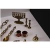 Image 4 : Various Brass/Copper Decor. - Napkin Rings, Goblets, Dish, Candle Holders, Spoons, Knick Knacks