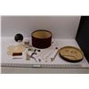 Image 1 : Costume Jewelry (Necklaces, Brooches, Bracelets, Earrings), Round Synthetic Leather Covered Storage 
