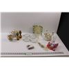 Image 1 : Glass Picture Frame, (2) Mini- Oil Lamps, Cream/Sugar Dishes (Sugar Dish Rim Chipped), Candle Rests,