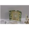 Image 4 : Glass Picture Frame, (2) Mini- Oil Lamps, Cream/Sugar Dishes (Sugar Dish Rim Chipped), Candle Rests,