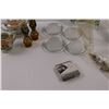 Image 6 : Glass Picture Frame, (2) Mini- Oil Lamps, Cream/Sugar Dishes (Sugar Dish Rim Chipped), Candle Rests,