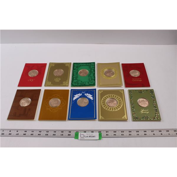 (10) Franklin Mint Bronze Coin Christmas Holiday Cards - Various Years