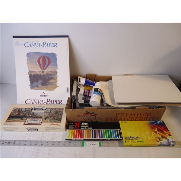Large Lot of Oil Pastels, Paper, Paints and other accessories