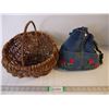 Image 1 : Woven Basket and Denim Bag full of Clothes Pins