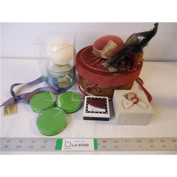 Round Jewelry Box, Trinket Box,(4) Makeup and Bath Crystals