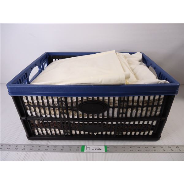 Plastic Tote Containing Sheets, Blankets, Scarves and more