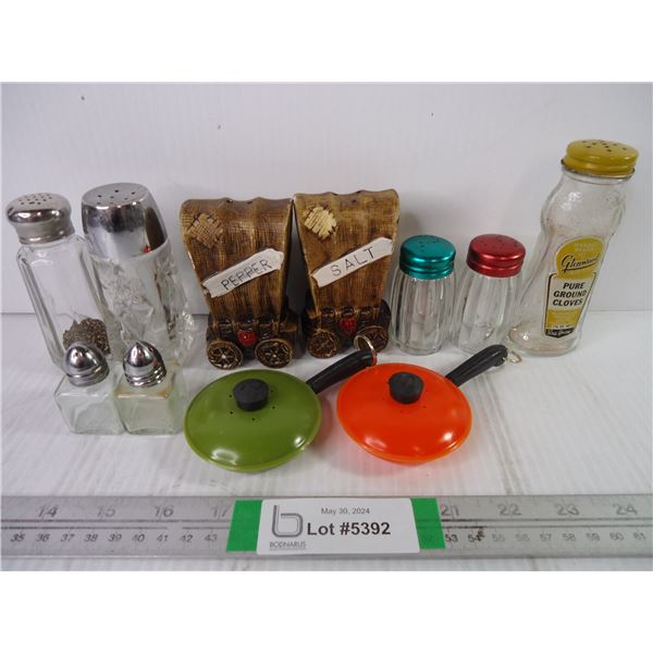(5) Sets of Salt/Peppers, one is mismatched and Vintage Spice Jar