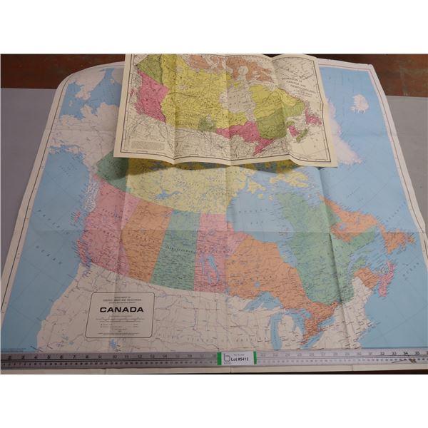 1970 Map of Canada-40"x36" and Map of Dominion of Canada-23.5"x16.5"