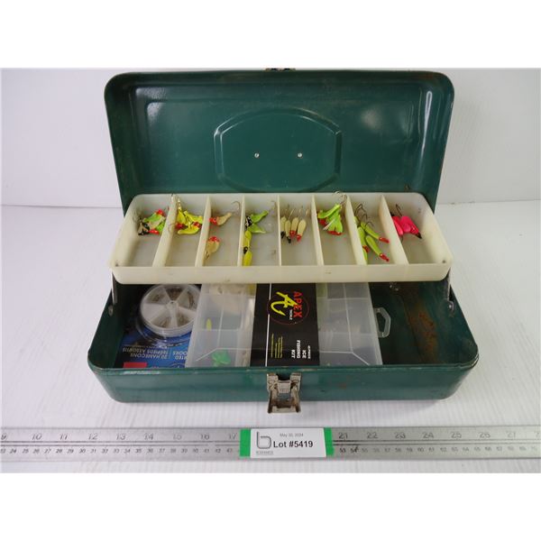 Small Metal Fishing Tackle Box with some accessories
