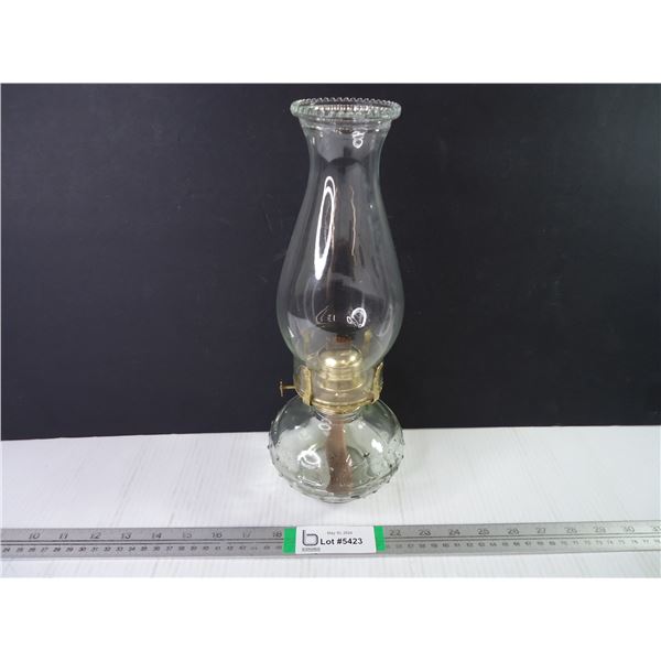 Vintage 13" Tall Oil Lamp with Clear Hobnail Base