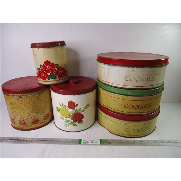 (6) Vintage Cookie and Household Tins with Lids
