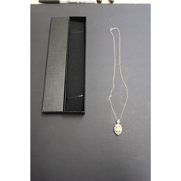 Silver Chain with Yellow Coloured Stone Pendant