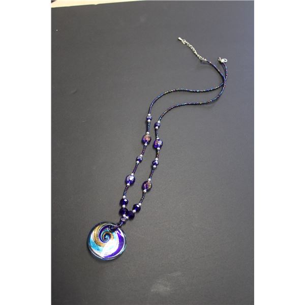 Purple Glass Beaded Necklace with Pendant