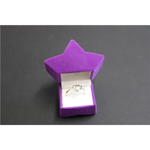 Sterling Silver Cubic Zirconia Heart Ring-Size 8