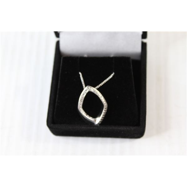 Sterling Silver Chain with Diamonds Set in Sterling Silver Pendant