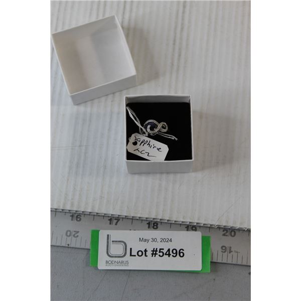 Sterling Silver Sapphire and Cubic Zirconia Ring - Size 6