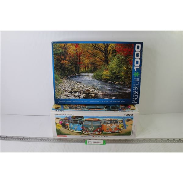 (2) 1000 Piece Puzzles - VW Vans - Forest Stream (used)