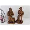 Image 2 : Carved Wooden Statues (old man & lady) - Pottery Dish w/Lid - Sm Pitcher Vase - Wooden Pen Holder w/