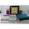 Image 1 : Framed Clock - File Folders - (4) Books - Nutritional Healing - Edible Seeds - Scrabble Dictionary -
