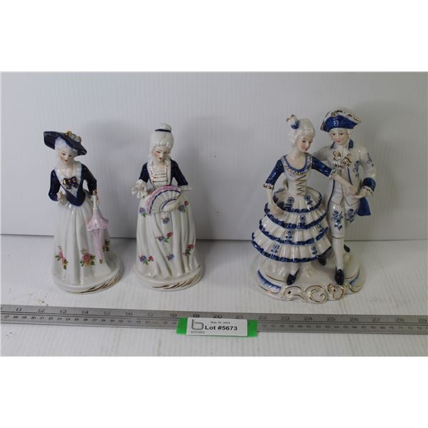 (3) Victorian Era - Blue & White Figurines