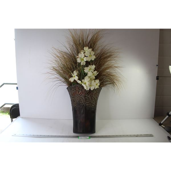 Metal Wall Vase w/Faux Flower Arrangement