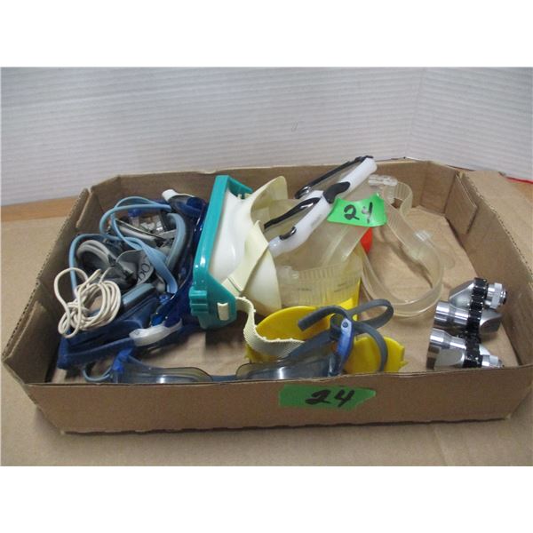 FLAT C/W GOGGLES, BINOCULARS, ETC