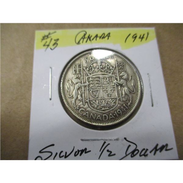 1941 CANADA KING GEORGE VI SILVER HALF DOLLAR