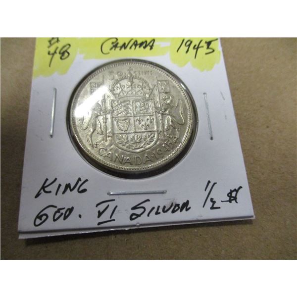 1945 CANADA KING GEORGE VI SILVER HALF DOLLAR