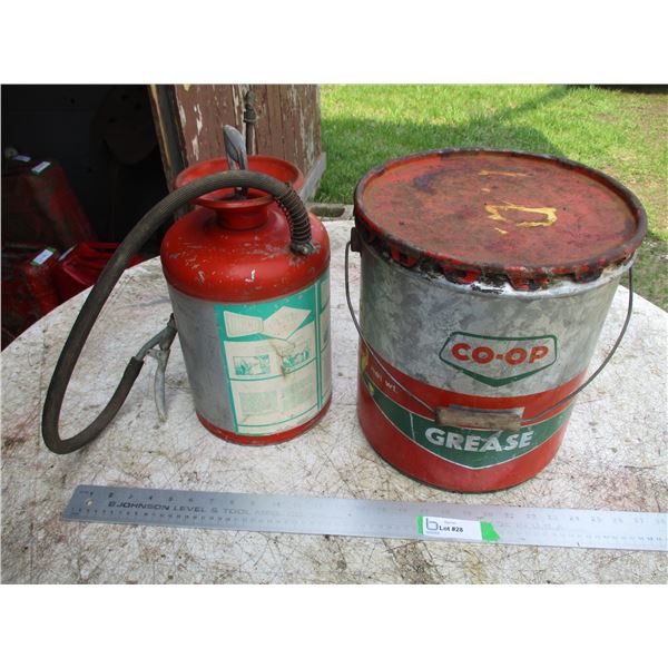 Co-Op Grease Pail w/Contents & Vintage Hand Pump Sprayer