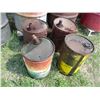 Image 6 : (5) Vintage Oil Drums (Saskatoon Highway, British American Oil) & (4) Oil Pails (John Deere, B/A)