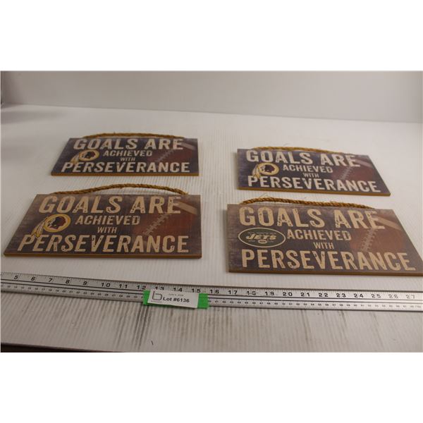 (4) Wooden Placards - Washington Redskins, NY Jets, 12" x 6"