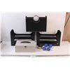 Image 1 : (7) Lot of: 3 - File Caddies, Metal Cash Box (Broken Latch), 2 LB Weights