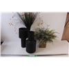 Image 1 : (4) 2 - Large Ceramic Black Vases, 2 Vases with Artificial Plants