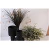 Image 2 : (4) 2 - Large Ceramic Black Vases, 2 Vases with Artificial Plants