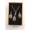 Image 1 : Sterling Silver Polished Rose and Clear Quartz Pendant and Earrings Set